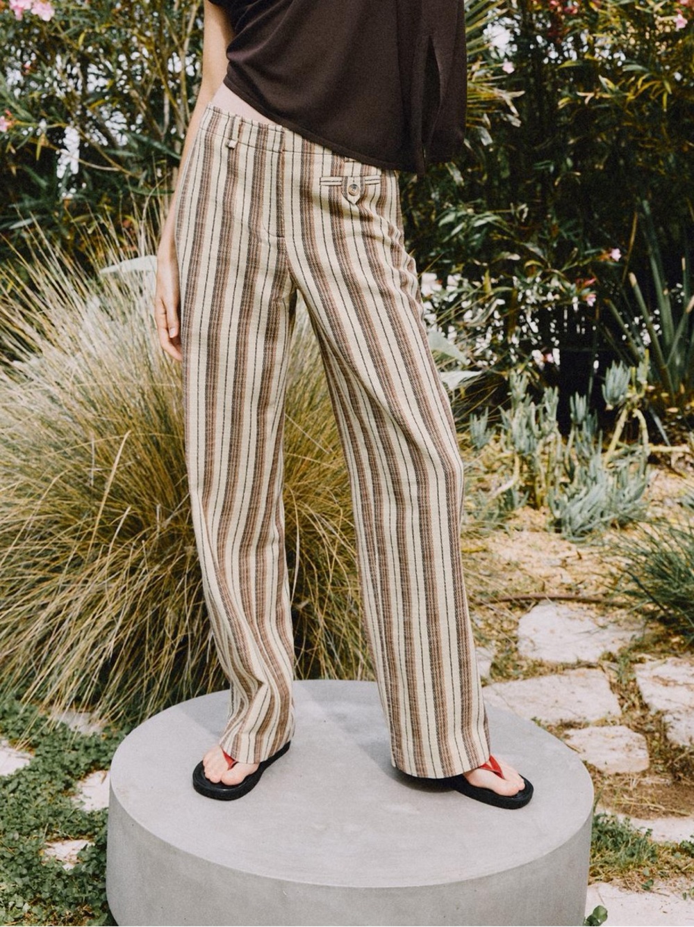 Zara Striped Wide-Leg Pants in Beige and Cream